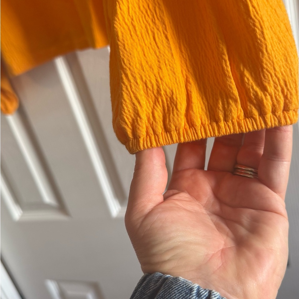 J Crew Women Long Sleeve Ruffle Neck Top Shirt Size XLarge Marigold - Picture 2 of 5